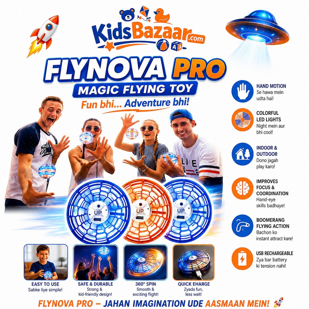 kidsbazars.com Wireless Rechargeable Flying Ball with Remote