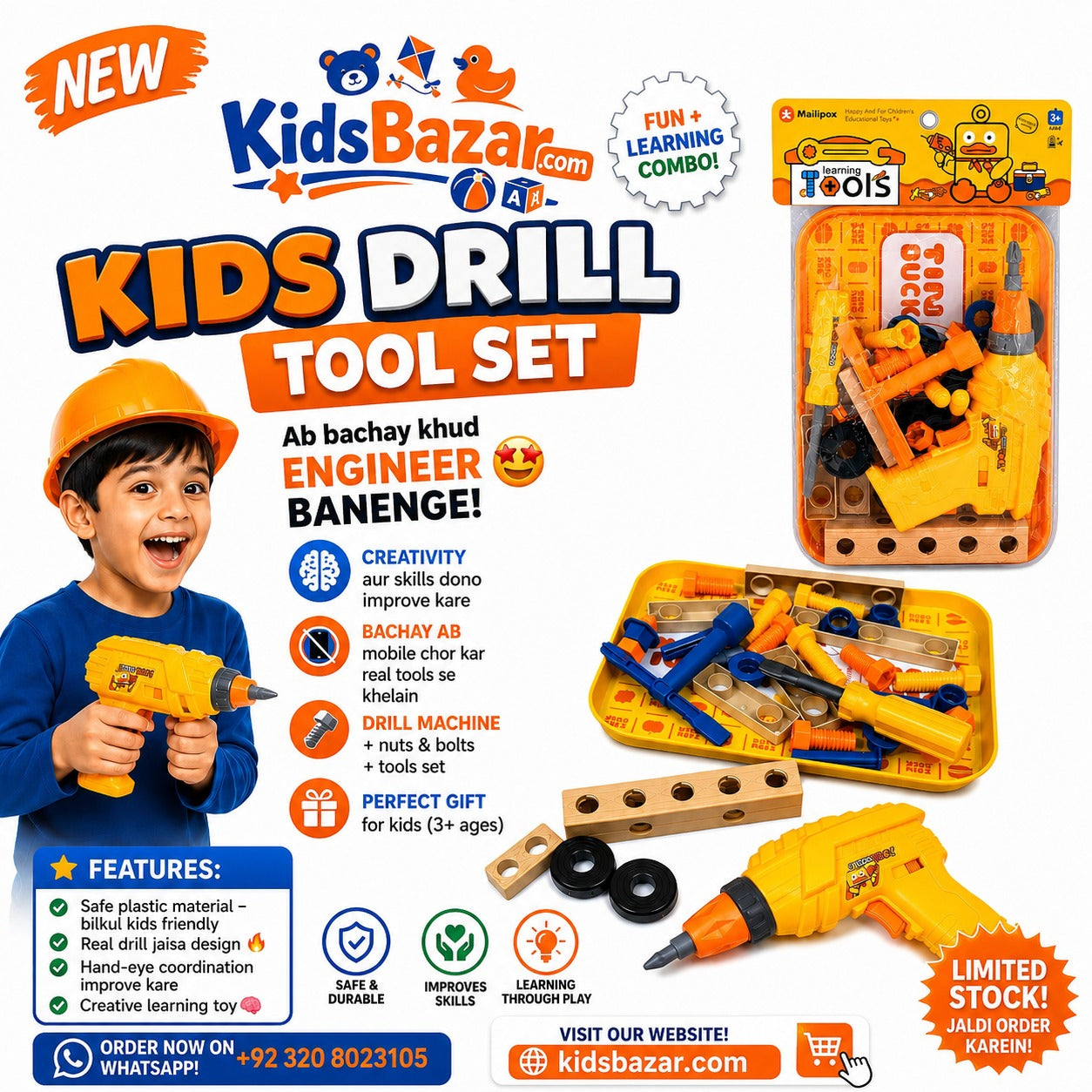 kidsbazars.com Electric Toy Drill Toy Set for Kids – Battery Operated Pretend Play Tool Kit