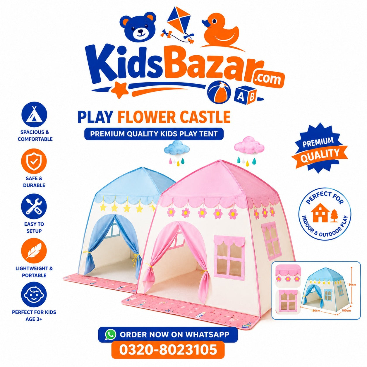 kidsbazars.com Princess Castle Play Tent House for Kids – Dreamy Playhouse for Your Little Princess (8899F)