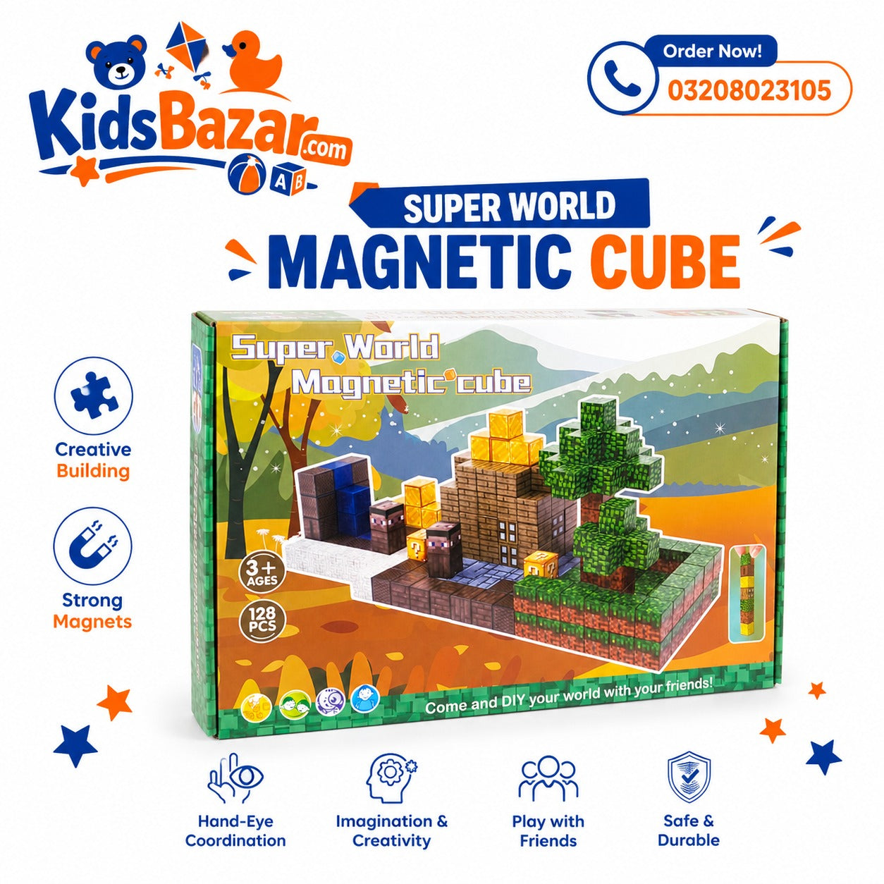 kidsbazars.com Planet T: super world magnetic cube building set (XC-B46) 128 pc