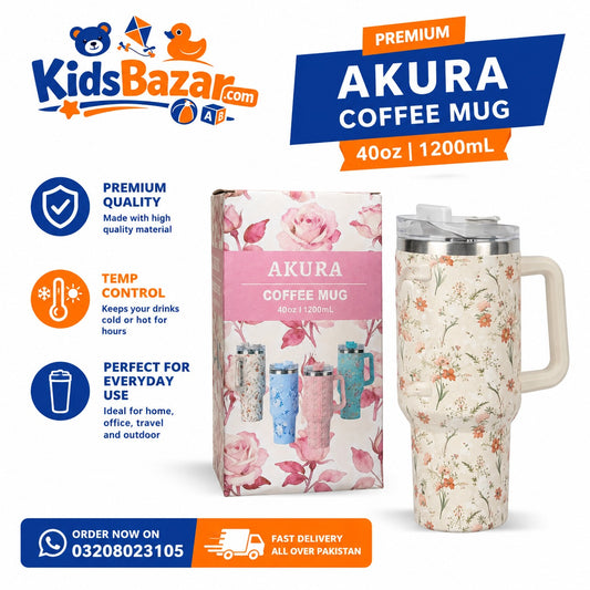 kidsbazars.com Smart Living Store Floral Insulated Tumbler 1200ml (40oz) with Handle & Straw | Double Wall Vacuum Stainless Steel | Leak-Proof Travel Mug