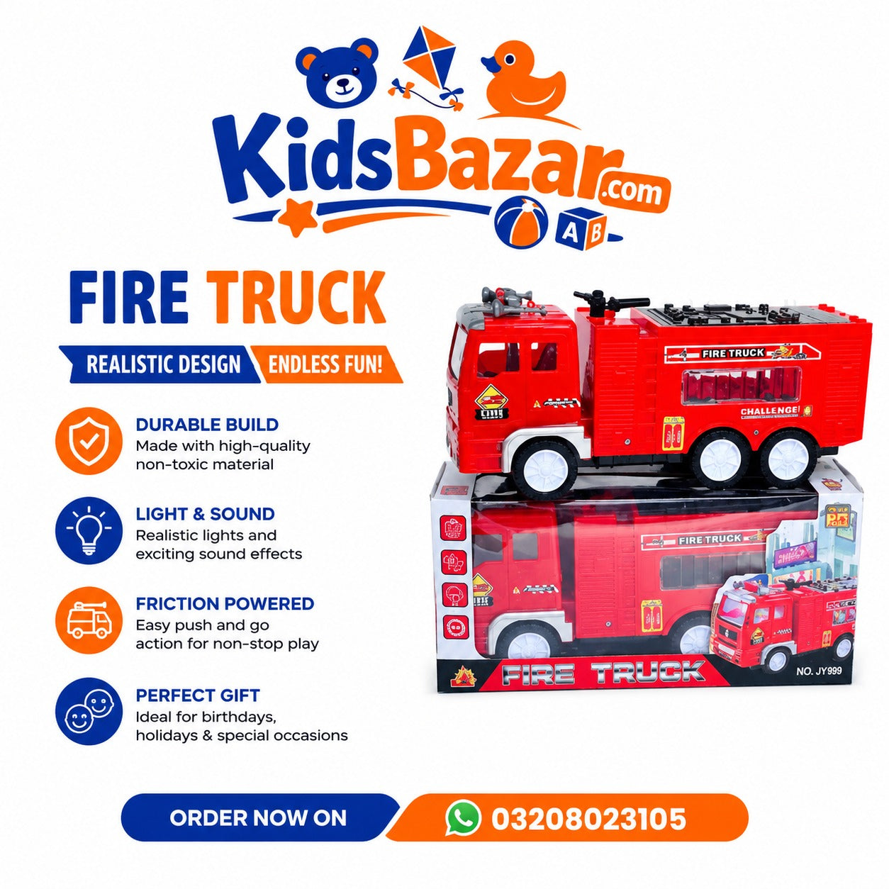 kidsbazars.com Fire Truck Toy for Kids | Fun & Educational Rescue Playset
