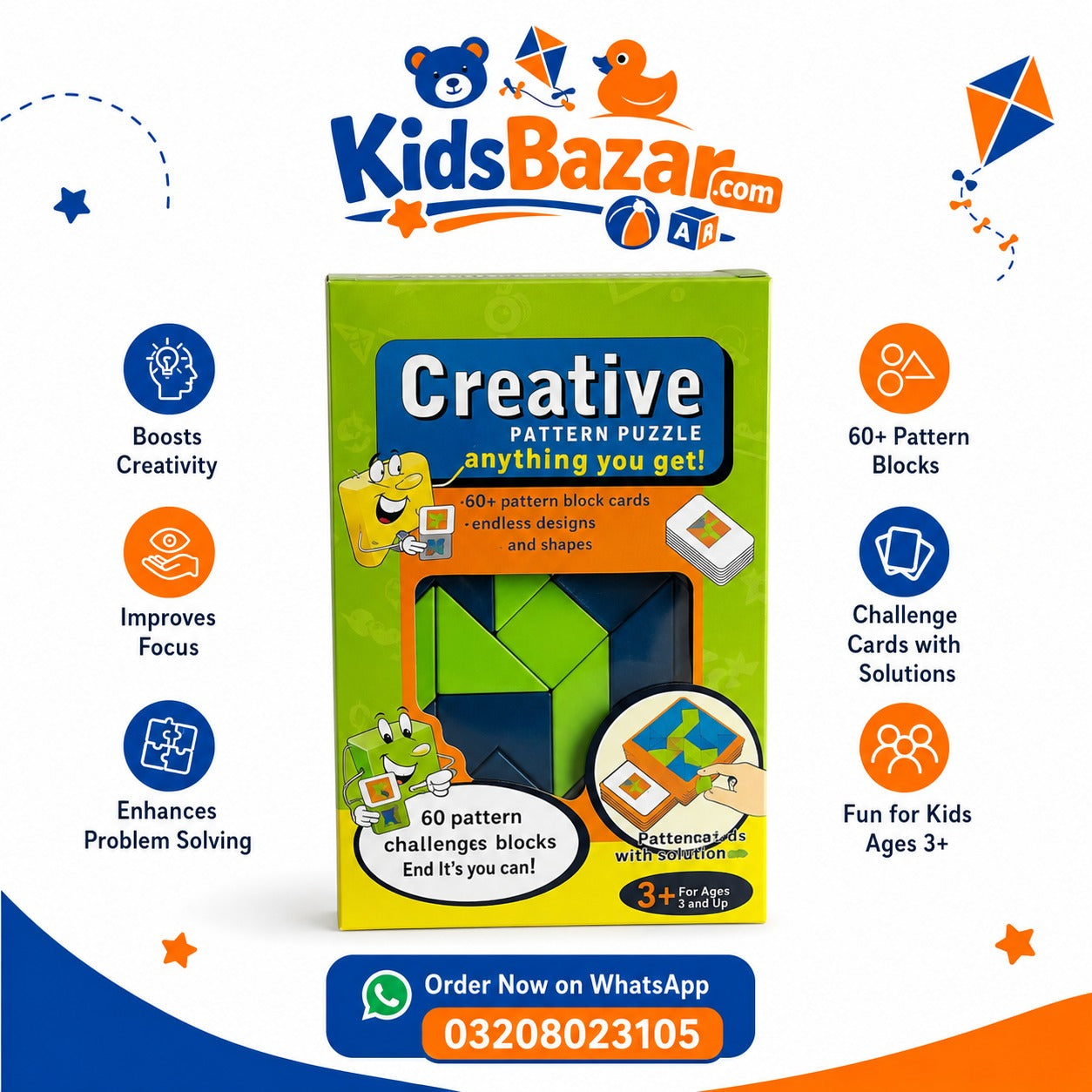 kidsbazars.com Creative Pattern Puzzle 60 Puzzle Challenge Cards Creative Pattern Educational Toy Learning & Childhood Development-Rectangular