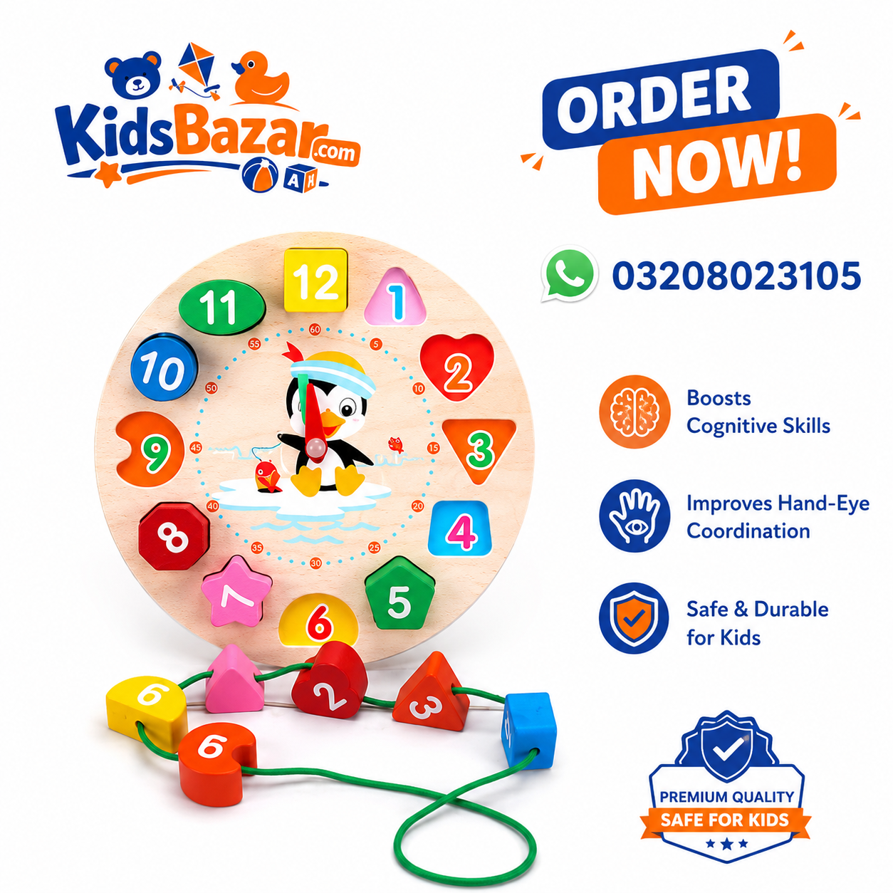 kidsbazars.com Clock Shape Wooden Toy | Educational Wooden Learning Toy for Kids