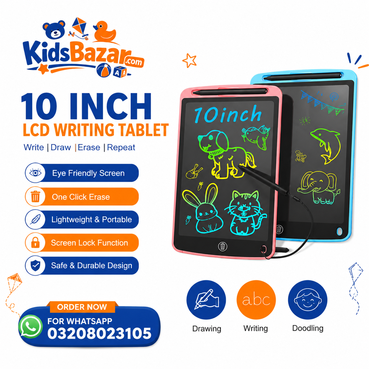 kidsbazars.com LCD Multicolor Screen Writing Tablet Erasable Writing Board