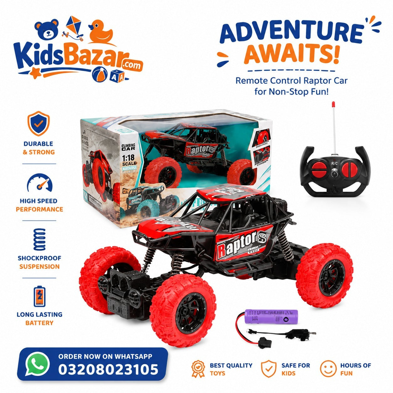 kidsbazars.com Remote-controlled car Monster Truck off-road car, red, scale 1:18