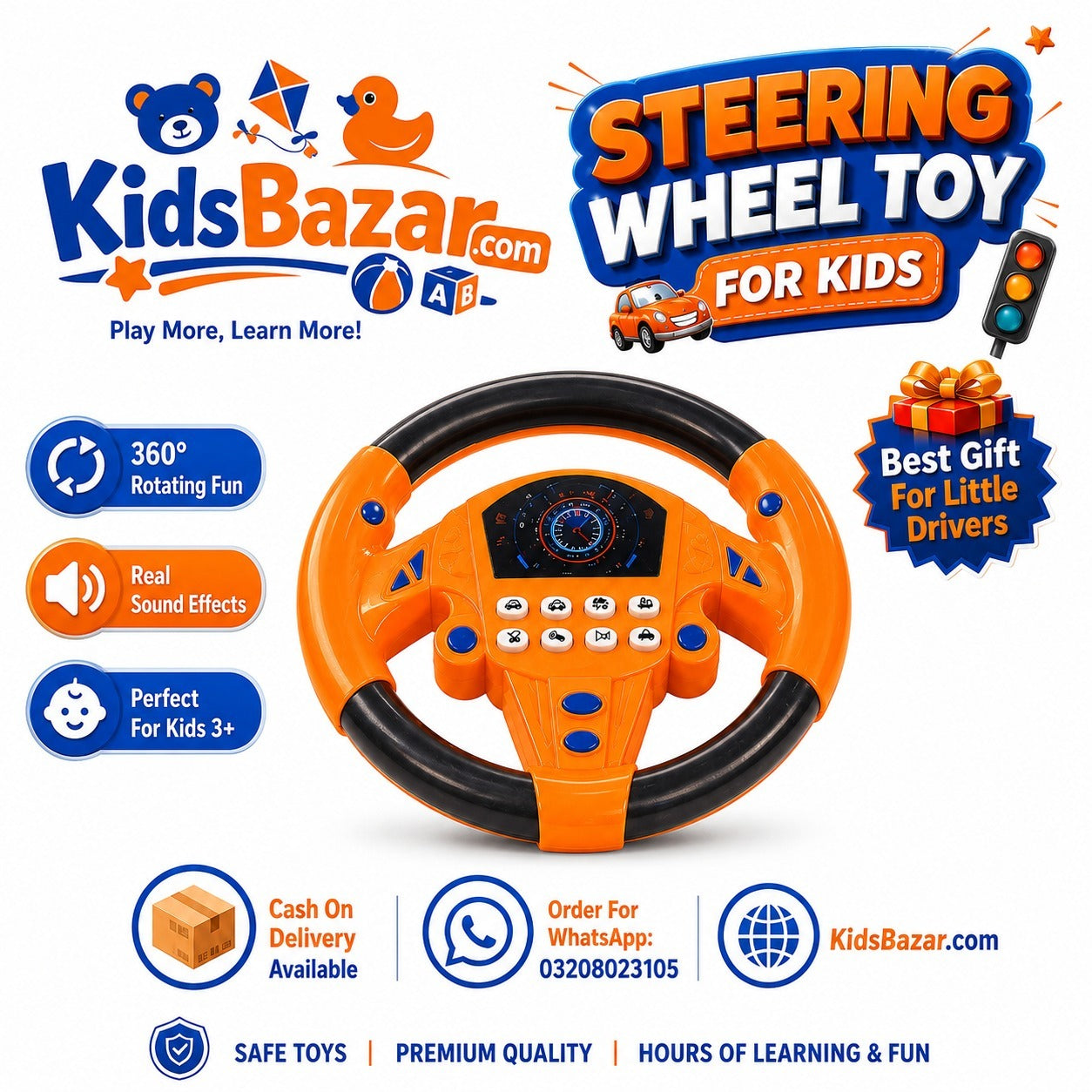kidsbazars.com Kids Car Steering Wheel Toy – Fun Driving Simulation for Children