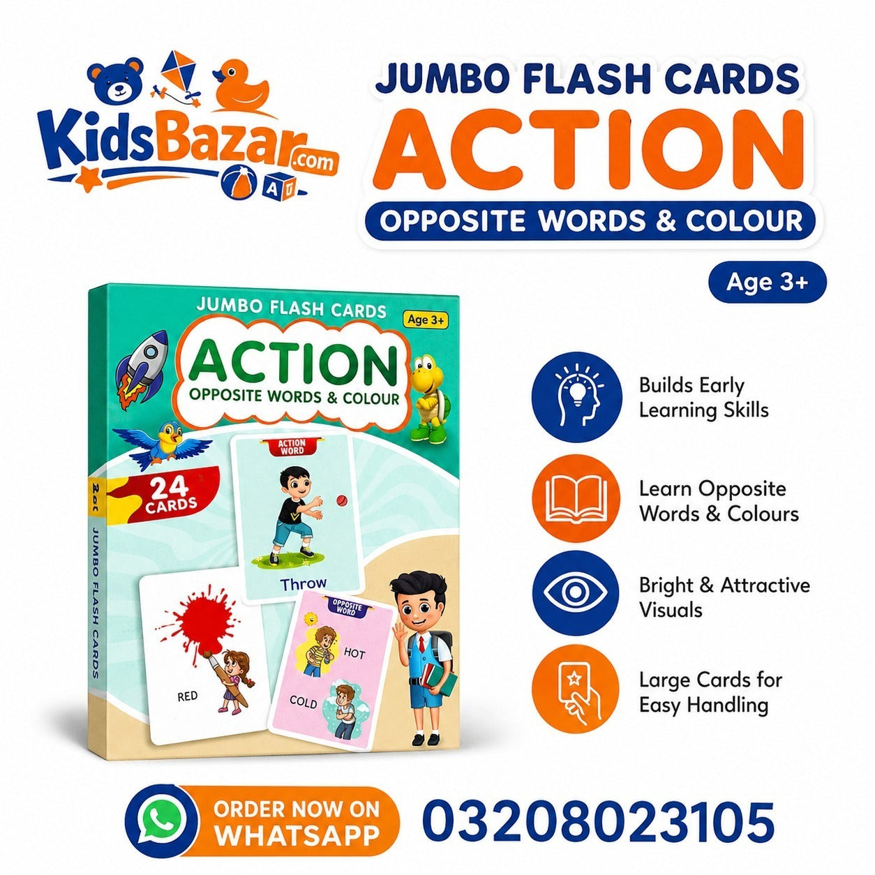 kidsbazars.com Action Jumbo Flash Cards for Kids – Fun Learning Toys