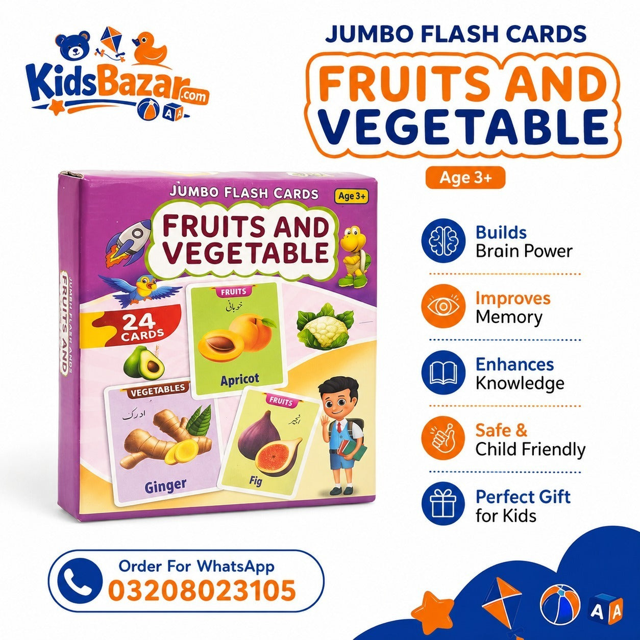 kidsbazars.com Fruits & Vegetables Jumbo Flash Cards for Kids